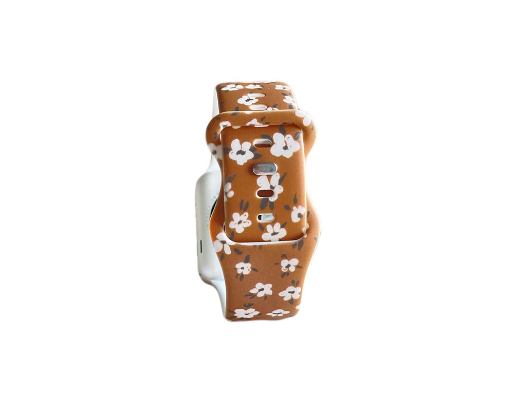 Brown Floral Watch Band - White Flowers - Tweedle Dee Designs